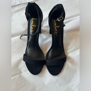 Lulu's Elegant Taylor Black Strap open Toe Heels Size 8.5